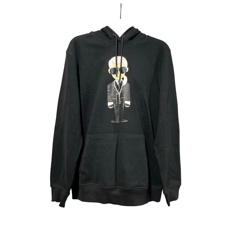 Karl Lagerfeld Paris Black Graphic Pullover Hoodie Sweatshirt Size M Unisex